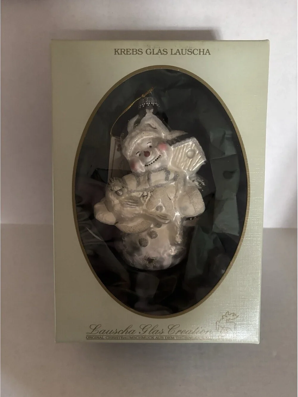Krebs Lauscha Mouth Blown Glass Snowman Christmas Ornament Germany VTG